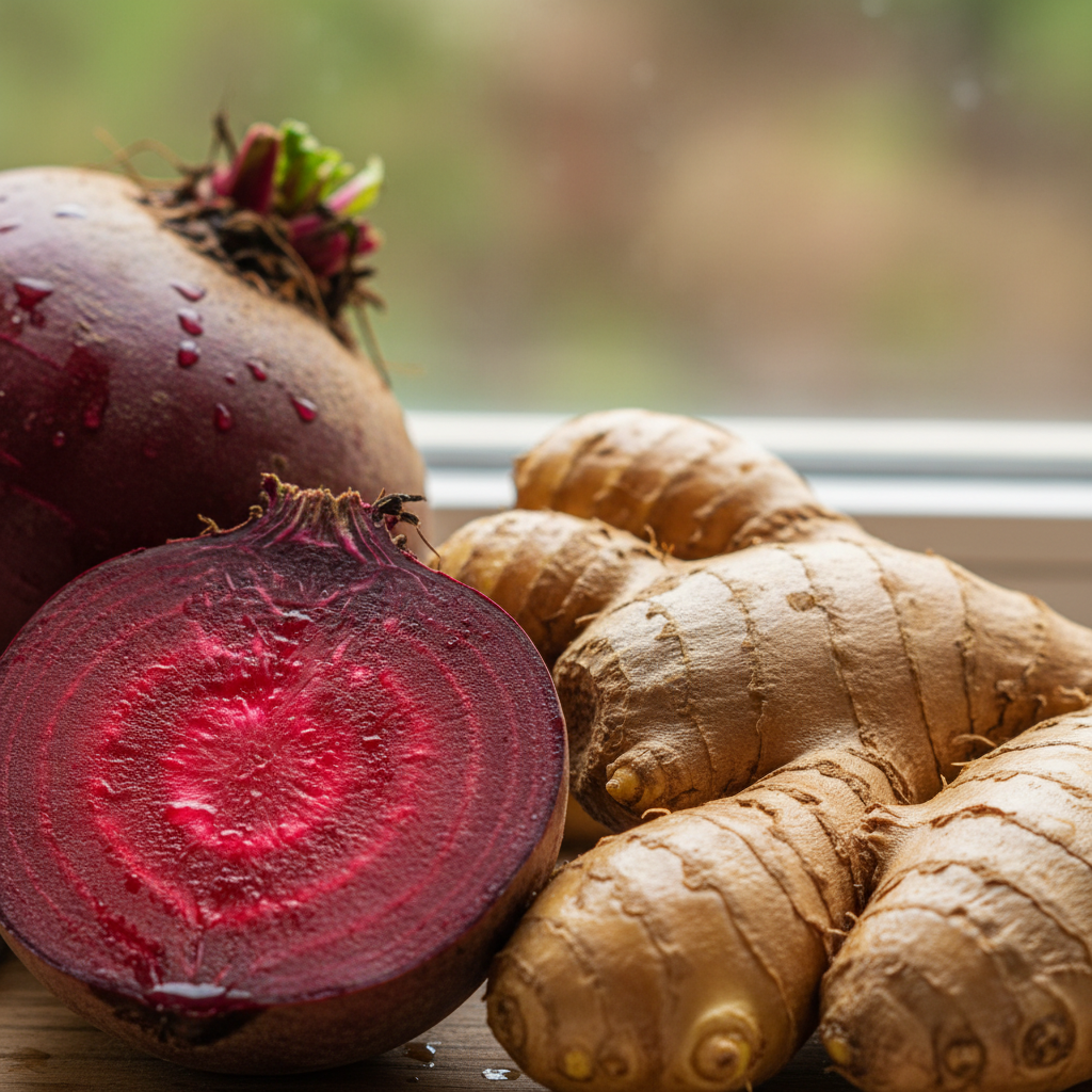 Close-up of beetroot and ginger
