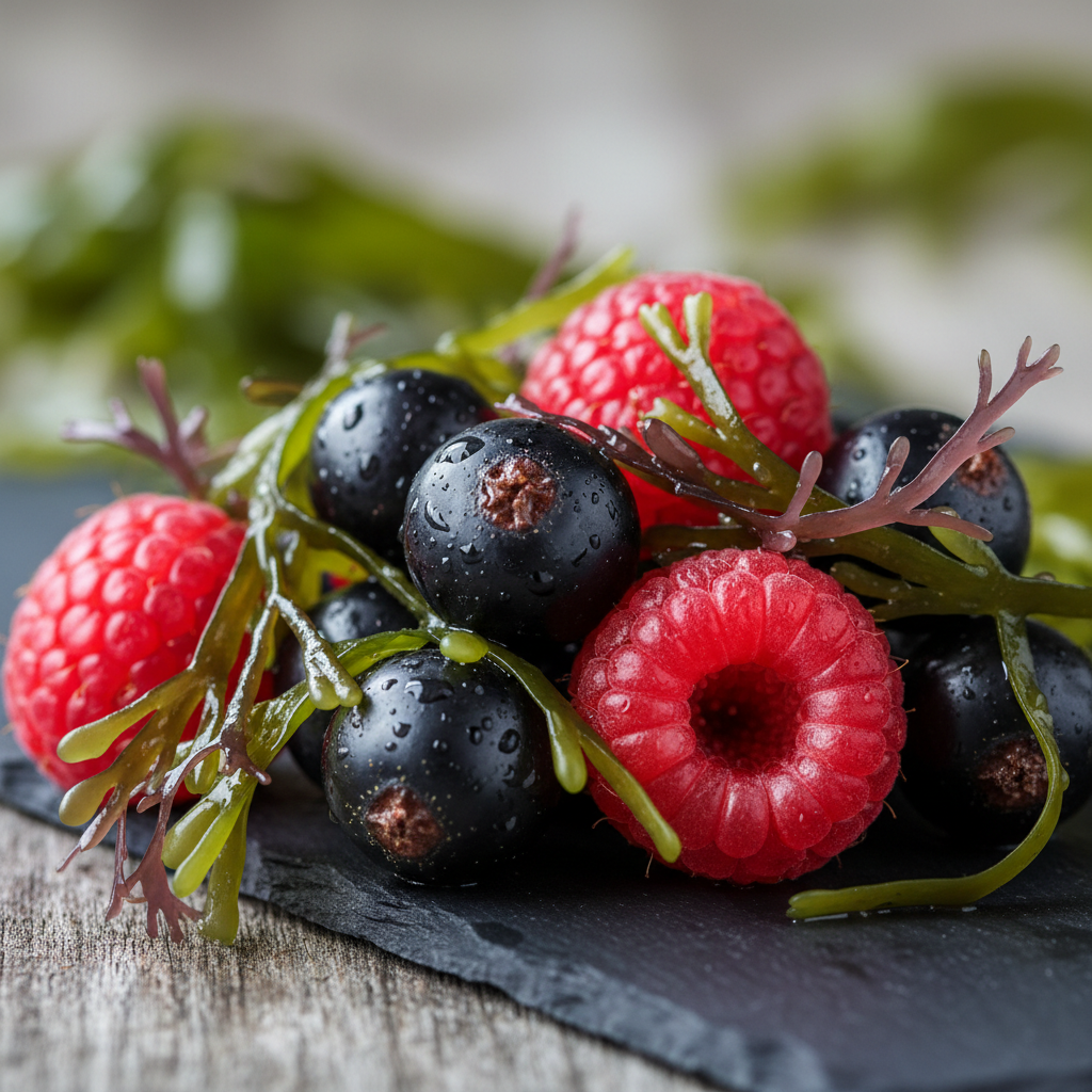 Close-up of berries and seaweed