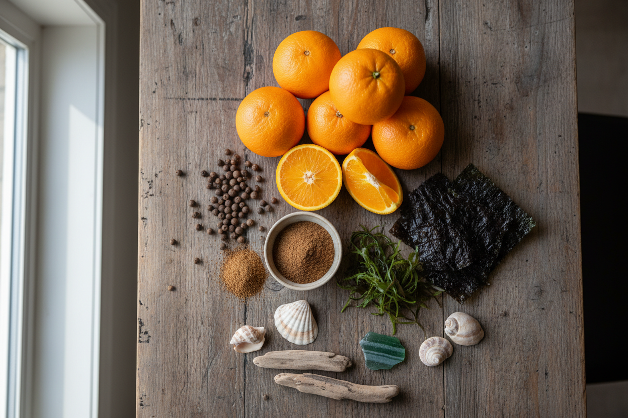 Lifestyle composition with orange, spices and seaweed