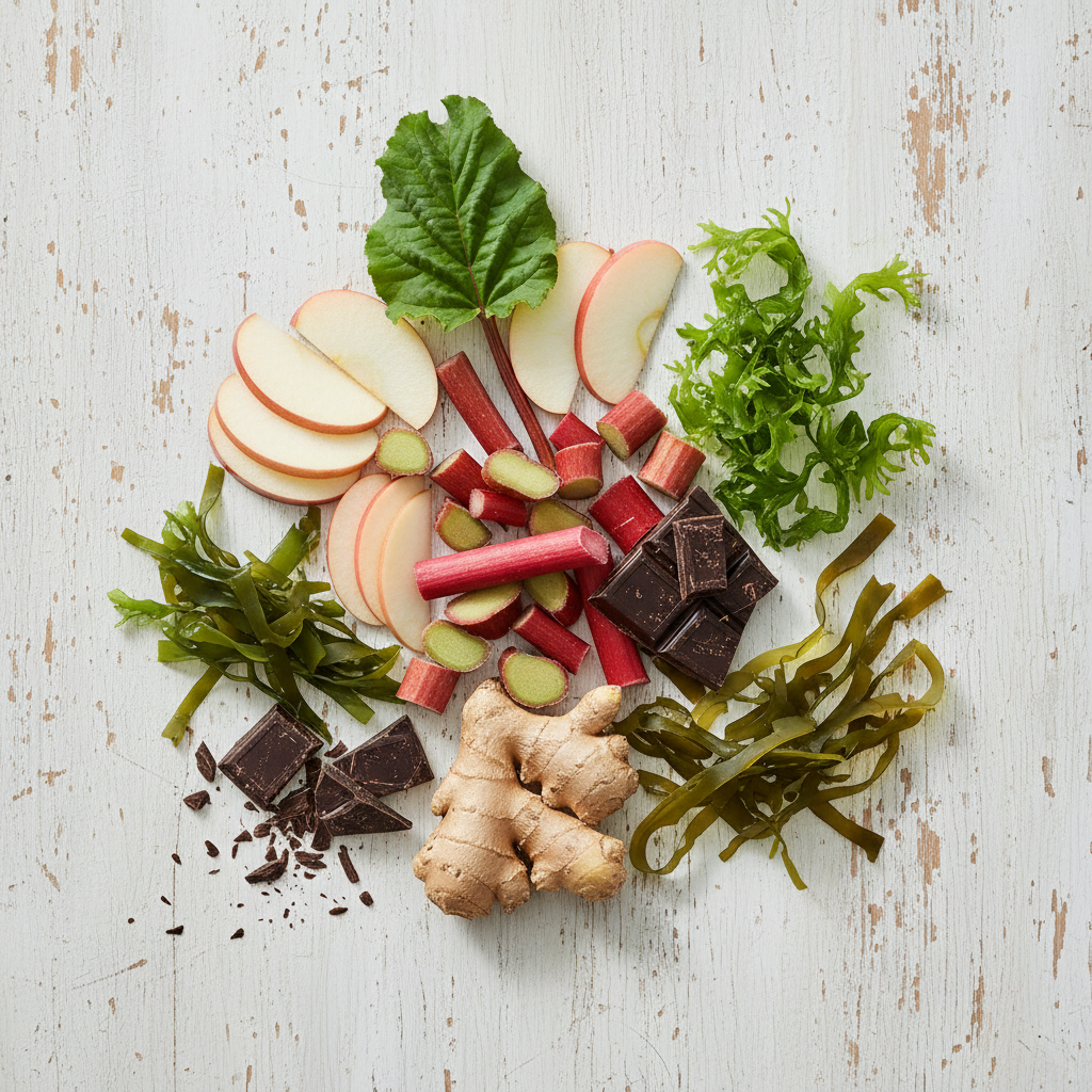 Rhubarb Apple Ginger Sea Plant Flat Lay